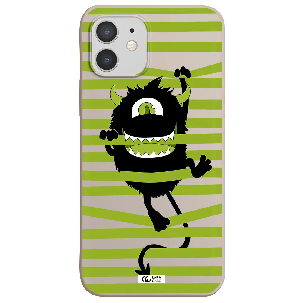 a black monster with horns and green stripes Apple iPhone 12 mini Silicone Stone Case