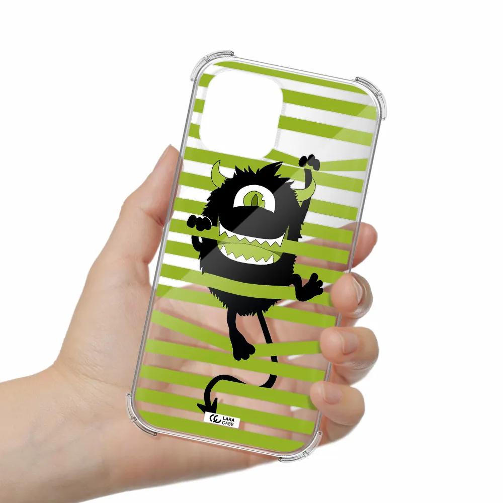 a black monster with horns and green stripes Apple iPhone 12 pro max Clear PC Case