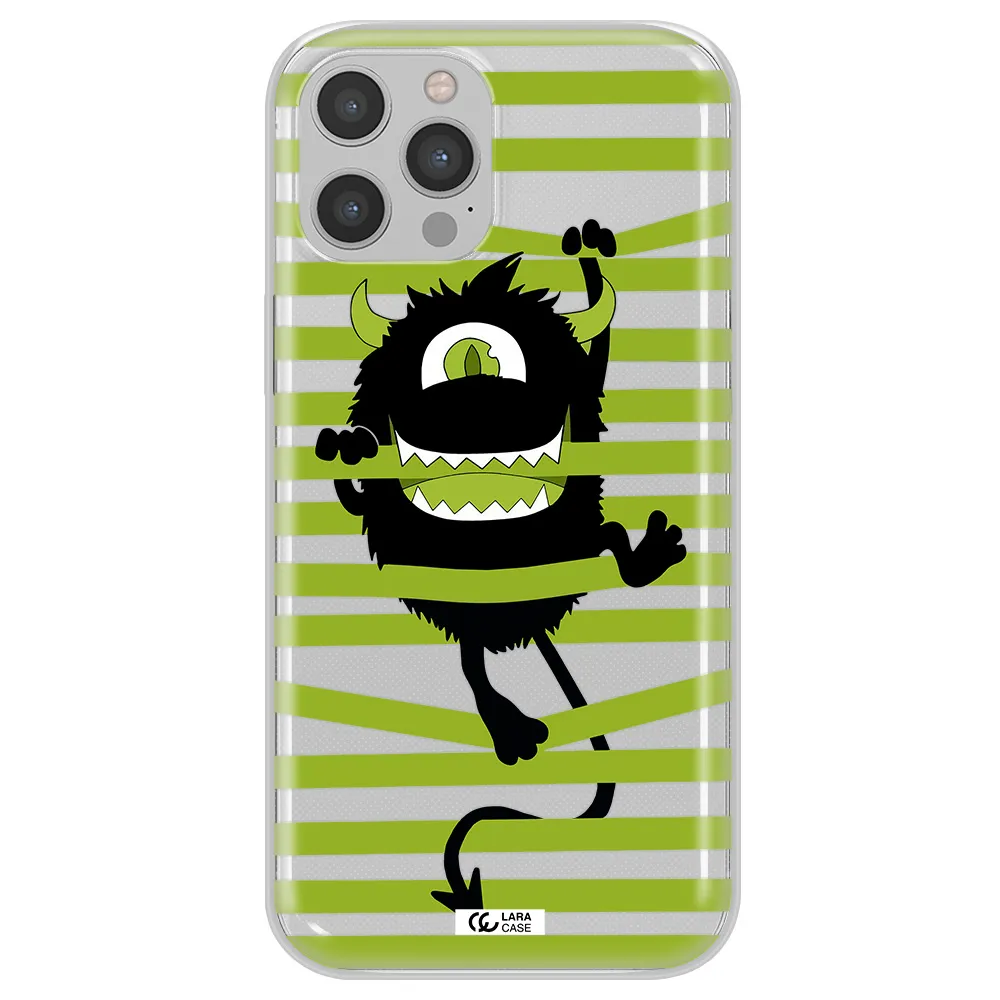 a black monster with horns and green stripes Apple iPhone 12 pro max Clear TPU Case