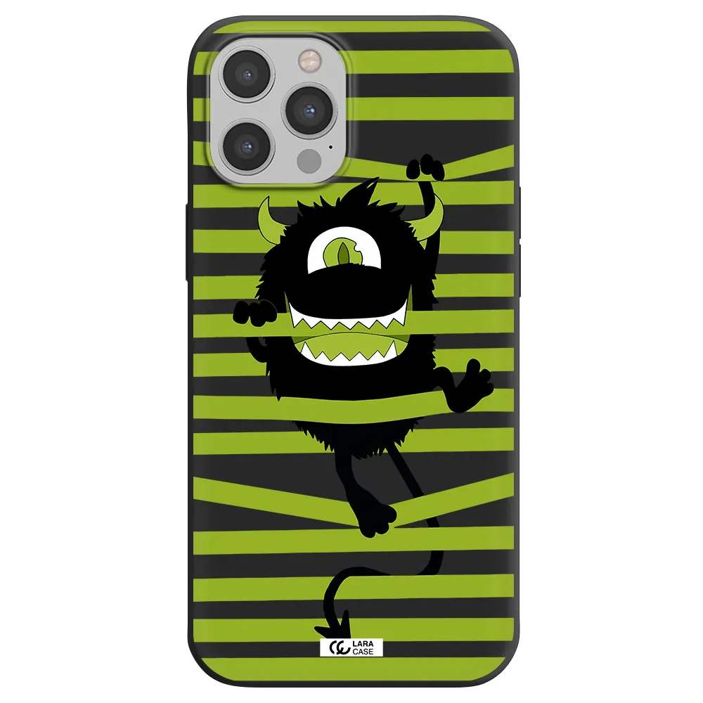 a black monster with horns and green stripes Apple iPhone 12 pro max Silicone black Case