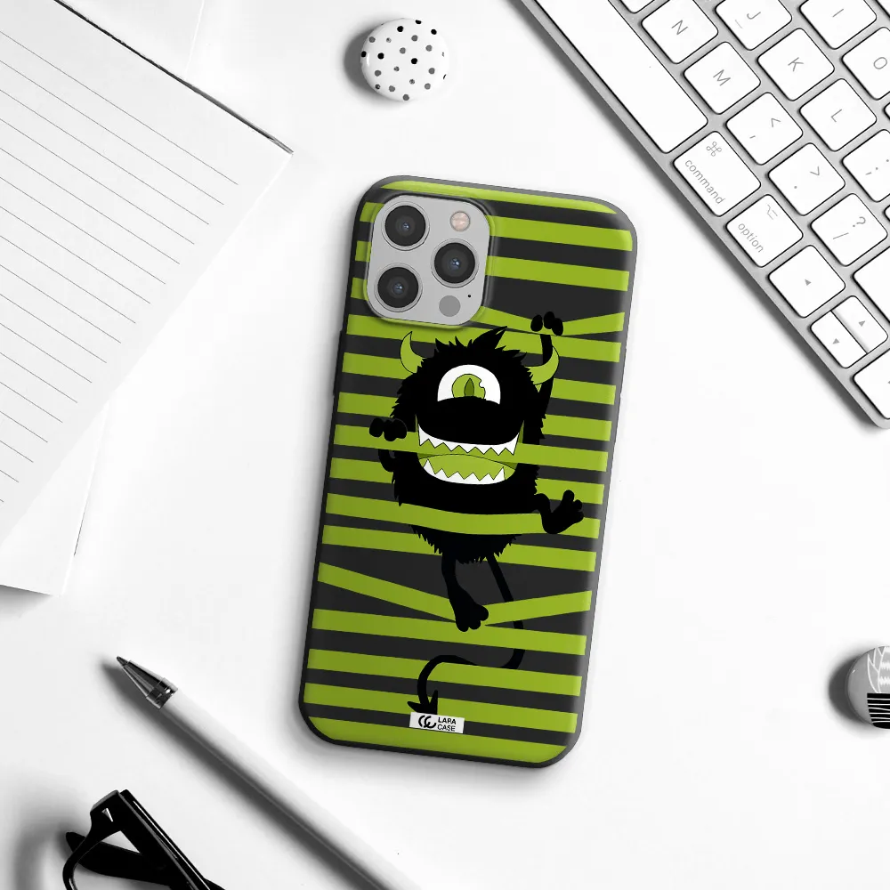 a black monster with horns and green stripes Apple iPhone 12 pro max Silicone black Case