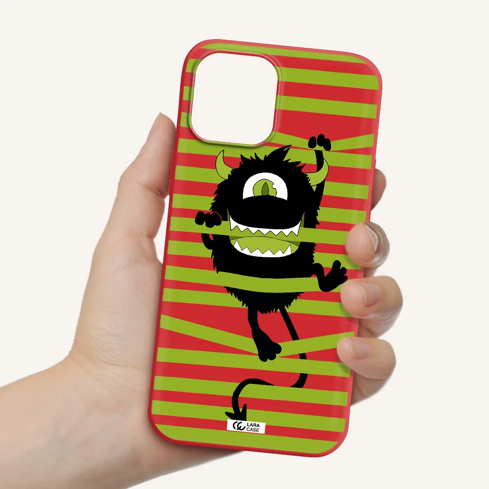 a black monster with horns and green stripes Apple iPhone 12 pro max Silicone Imperial Red Case