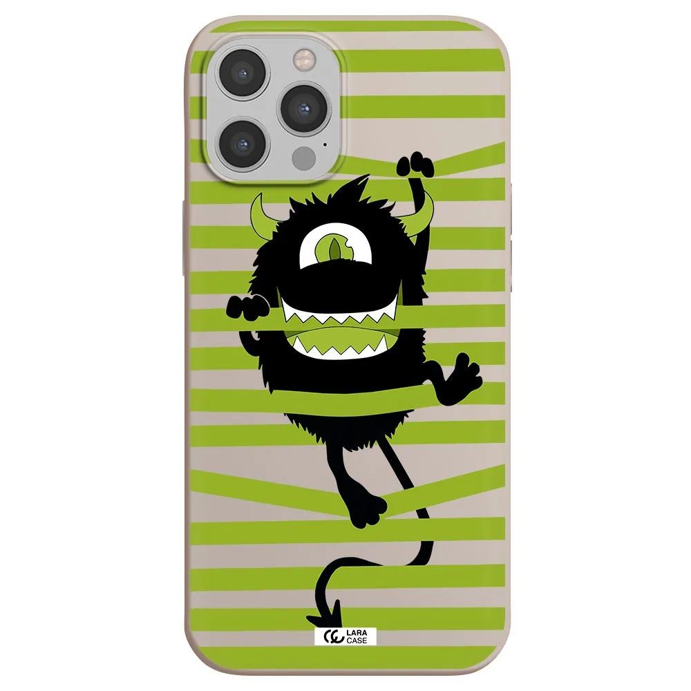 a black monster with horns and green stripes Apple iPhone 12 pro Silicone Stone Case