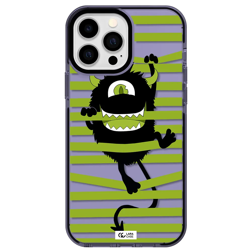 a black monster with horns and green stripes Apple iPhone 13 Pro Max impact Lilac Case