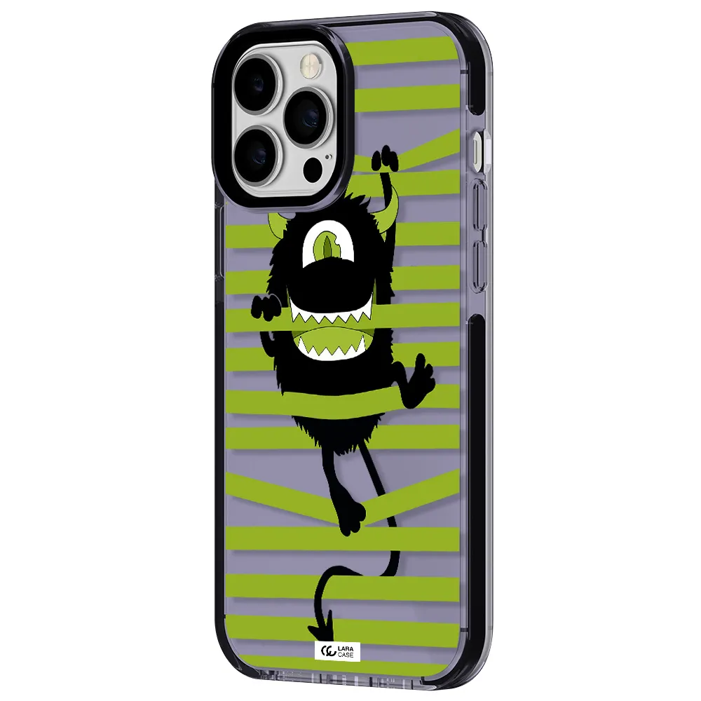 a black monster with horns and green stripes Apple iPhone 13 Pro Max impact Lilac Case