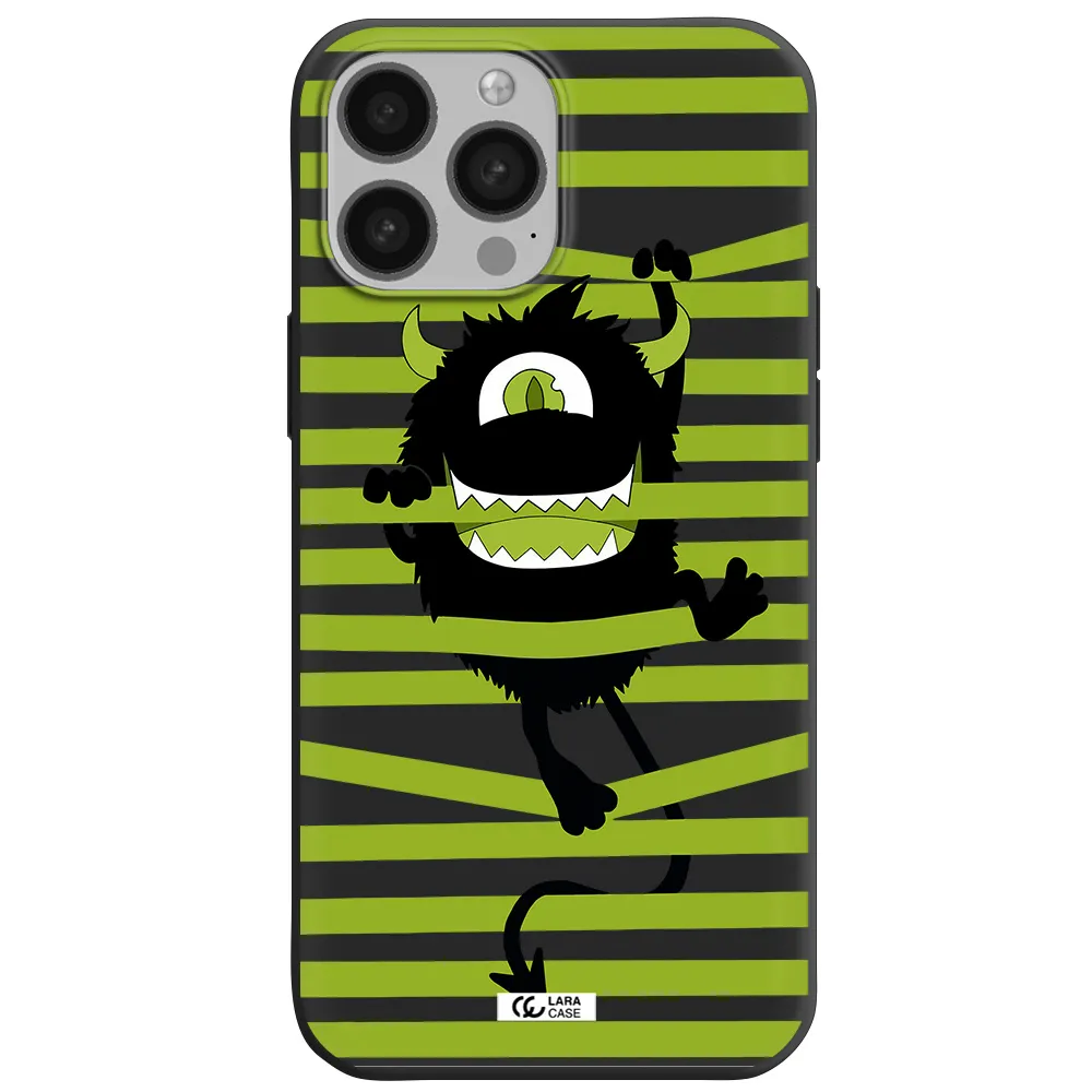 a black monster with horns and green stripes Apple iPhone 13 Pro Max Silicone black Case
