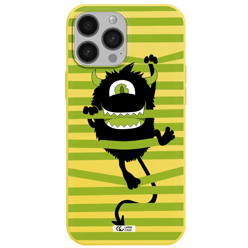 a black monster with horns and green stripes Apple iPhone 13 Pro Silicone canary yellow Case