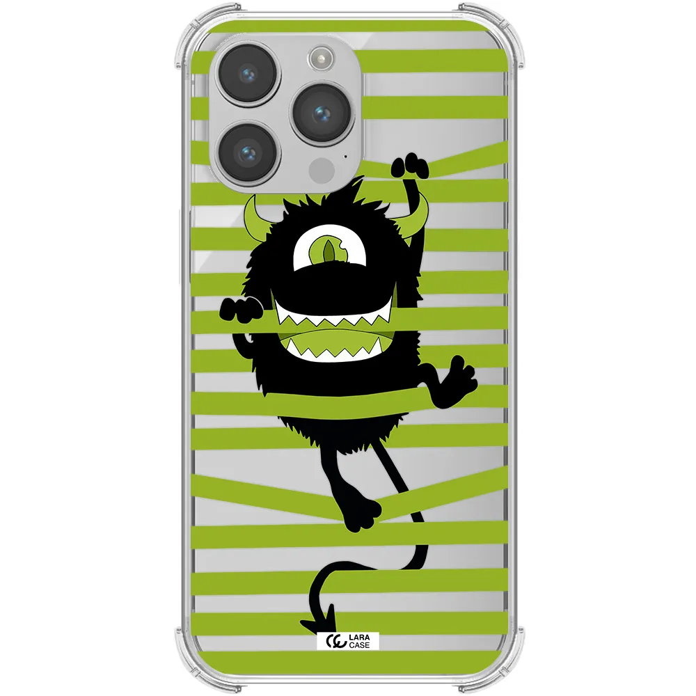 a black monster with horns and green stripes Apple iPhone 14 pro max Clear PC Case