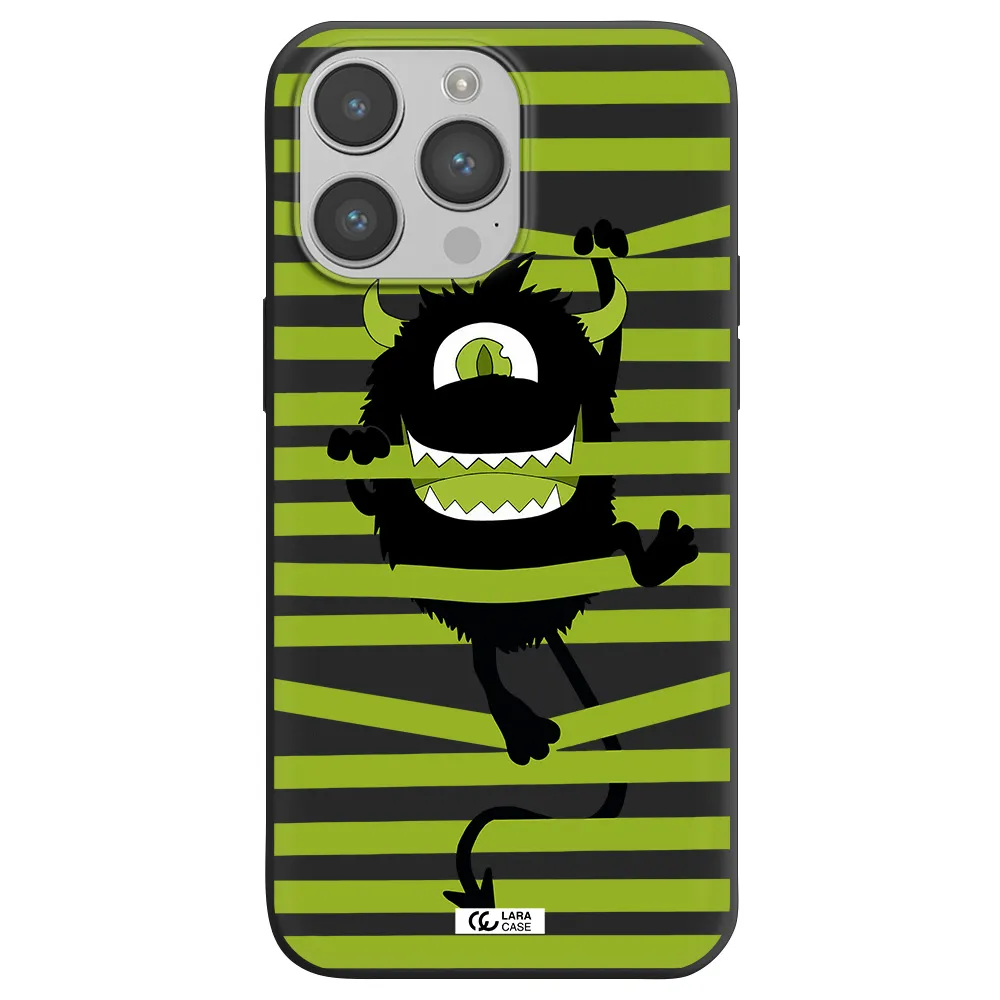 a black monster with horns and green stripes Apple iPhone 14 pro max Silicone black Case