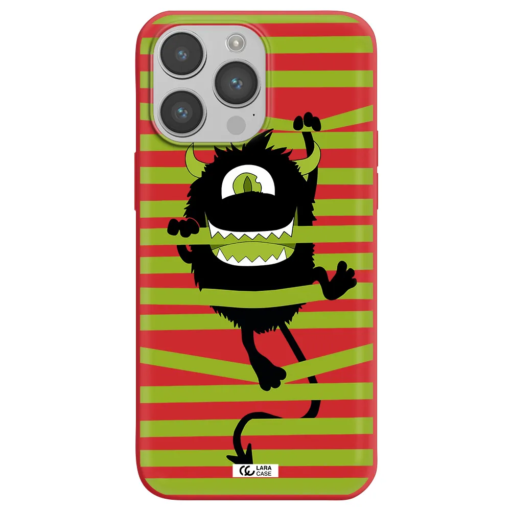 a black monster with horns and green stripes Apple iPhone 14 pro max Silicone Imperial Red Case