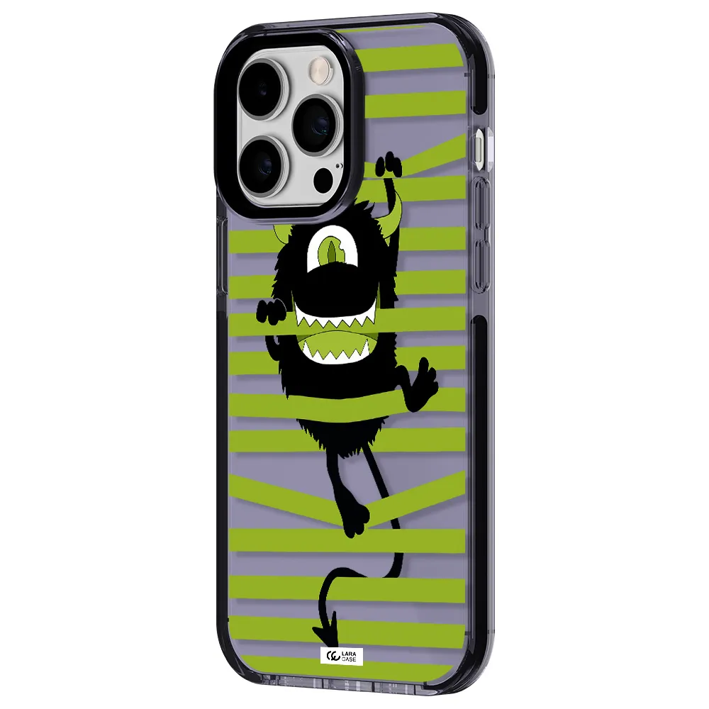 a black monster with horns and green stripes Apple iPhone 15 Pro Max impact Lilac Case