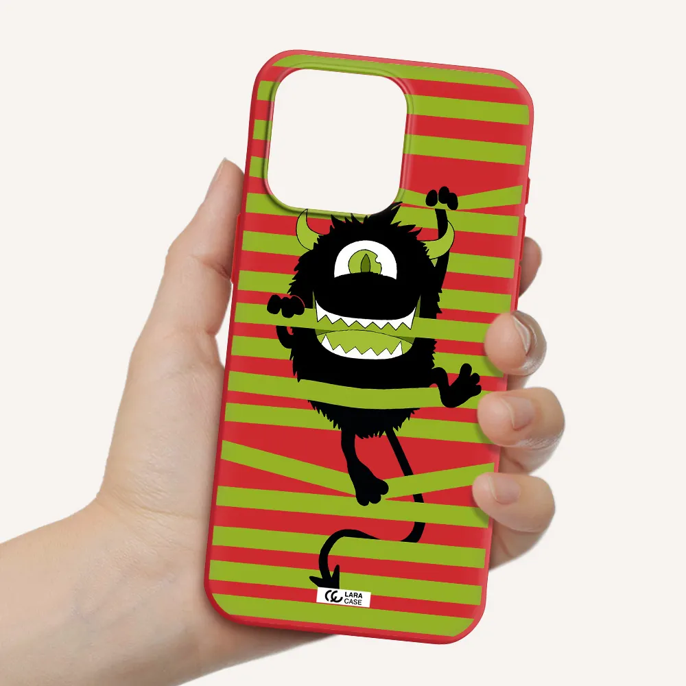 A Black Monster With Horns And Green Stripes Apple Iphone 15 Pro Max Silicone Imperial Red Case