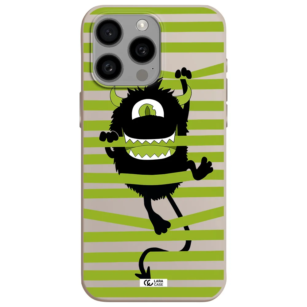 a black monster with horns and green stripes Apple Iphone 15 Pro max Silicone Stone Case