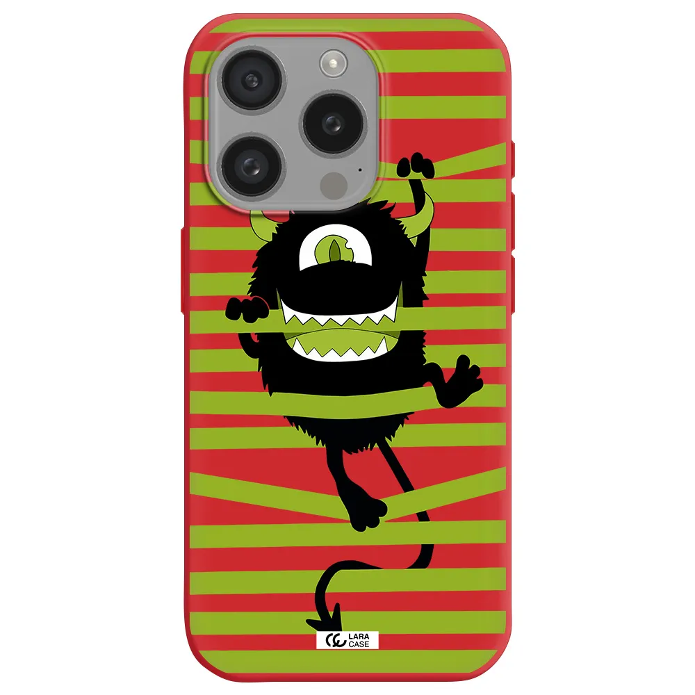 A Black Monster With Horns And Green Stripes Apple Iphone 15 Pro Silicone Imperial Red Case