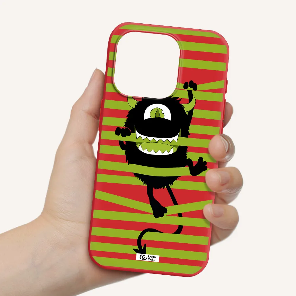 A Black Monster With Horns And Green Stripes Apple Iphone 15 Pro Silicone Imperial Red Case