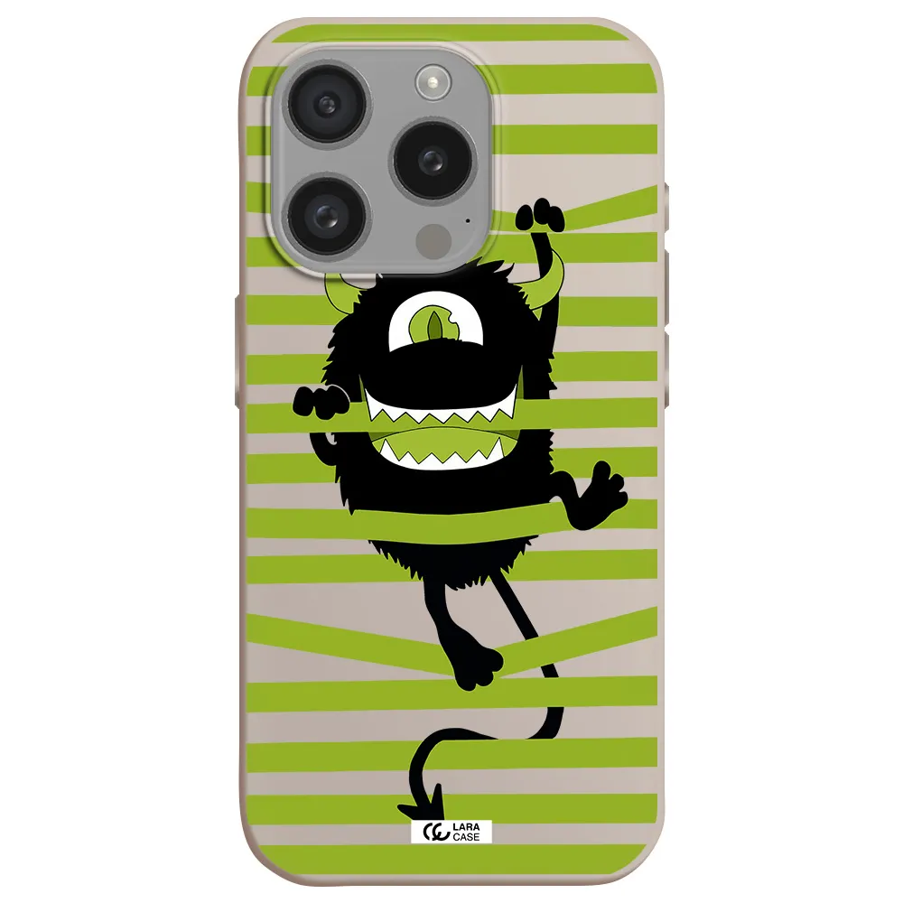 A Black Monster With Horns And Green Stripes Apple Iphone 15 Pro Silicone Stone Case