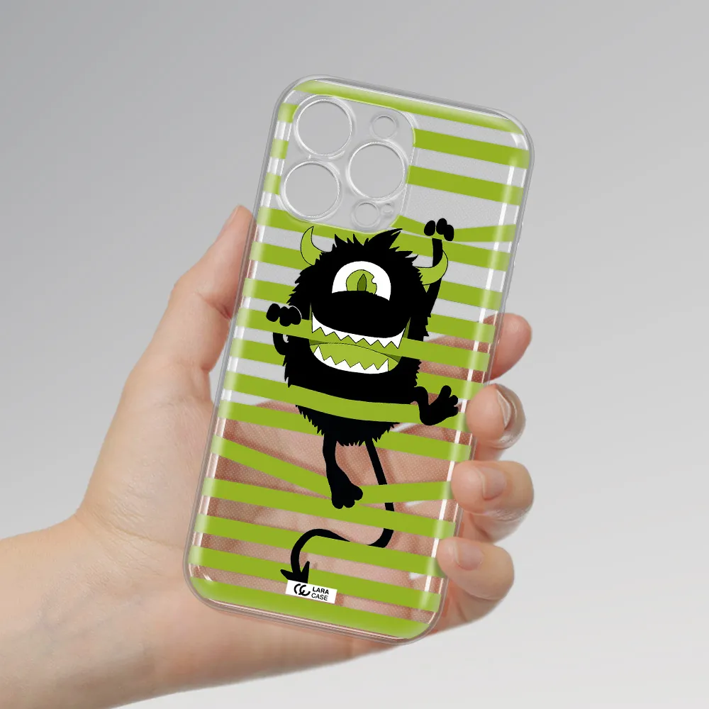 A Black Monster With Horns And Green Stripes Apple Iphone 16 Pro Max Clear Tpu Case