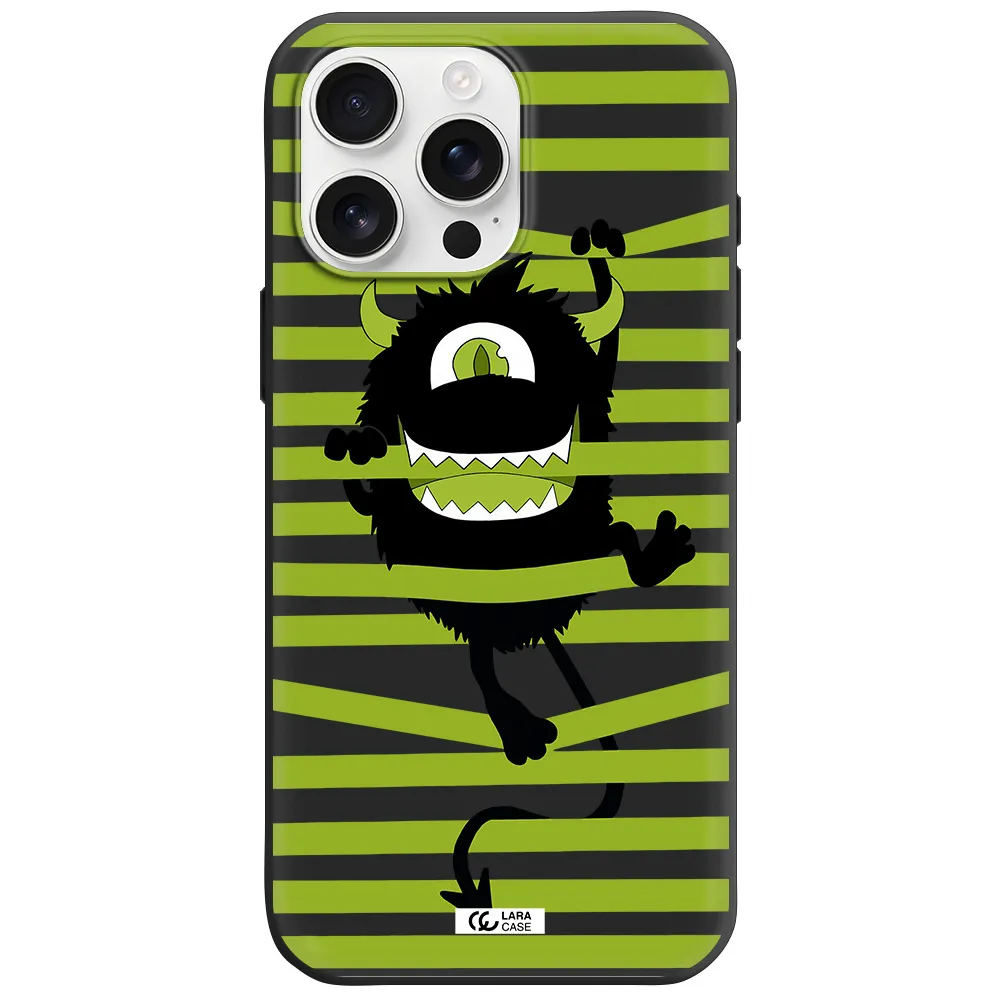 A Black Monster With Horns And Green Stripes Apple Iphone 16 Pro Max Silicone Black Case
