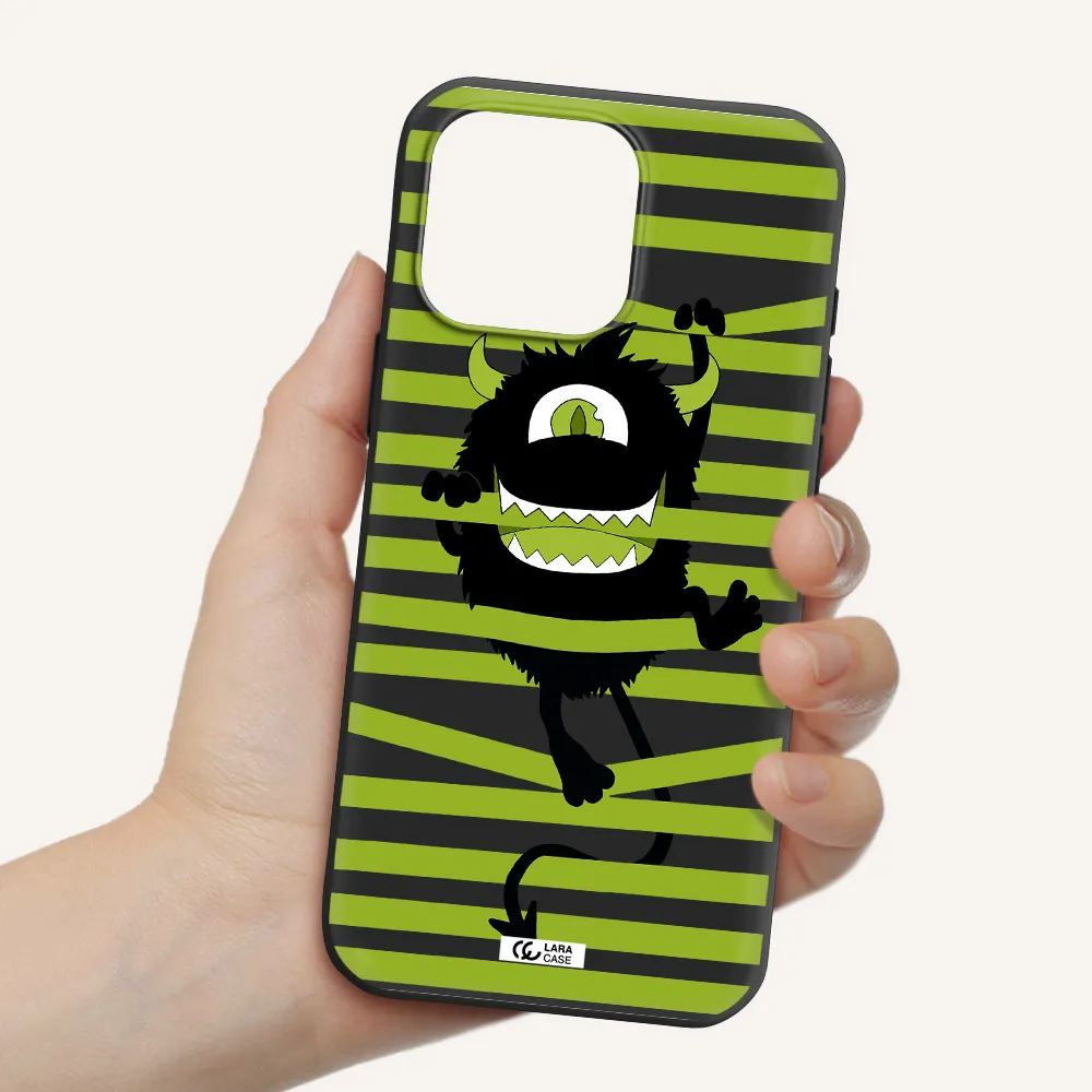 A Black Monster With Horns And Green Stripes Apple Iphone 16 Pro Max Silicone Black Case