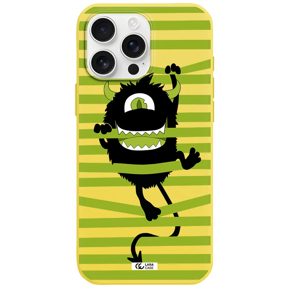 A Black Monster With Horns And Green Stripes Apple Iphone 16 Pro Max Silicone Canary Yellow Case