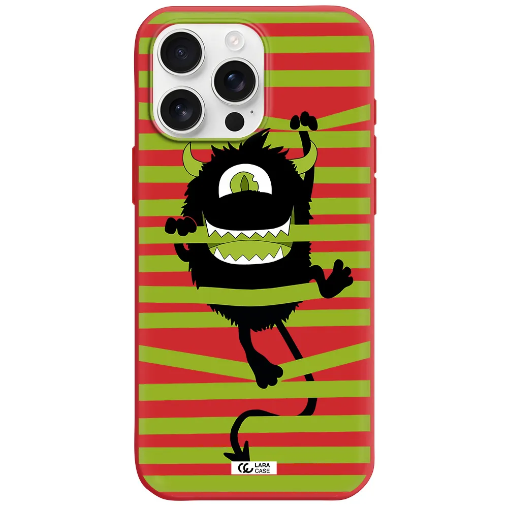 A Black Monster With Horns And Green Stripes Apple Iphone 16 Pro Max Silicone Imperial Red Case