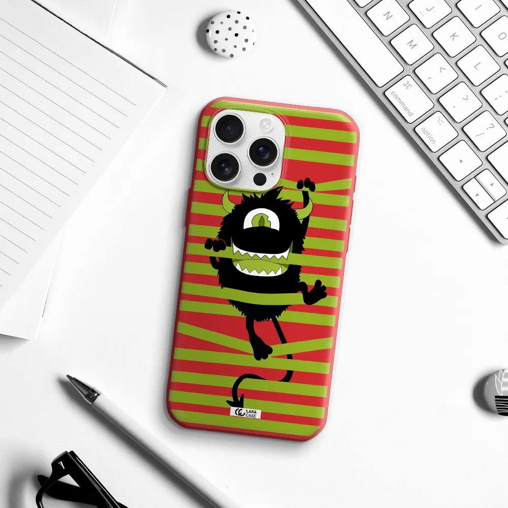 A Black Monster With Horns And Green Stripes Apple Iphone 16 Pro Max Silicone Imperial Red Case