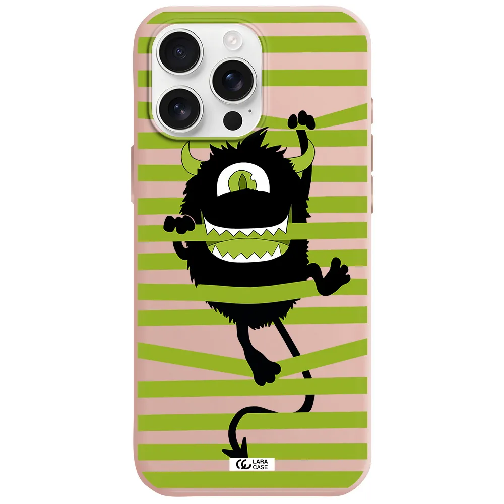 A Black Monster With Horns And Green Stripes Apple Iphone 16 Pro Max Silicone Pastel Pink Case
