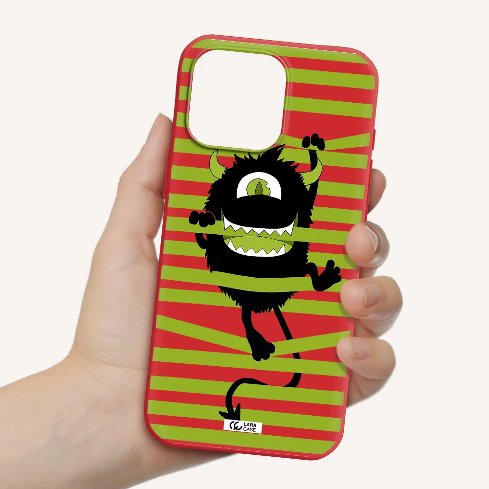 A Black Monster With Horns And Green Stripes Apple Iphone 16 Pro Max Silicone Stone Case