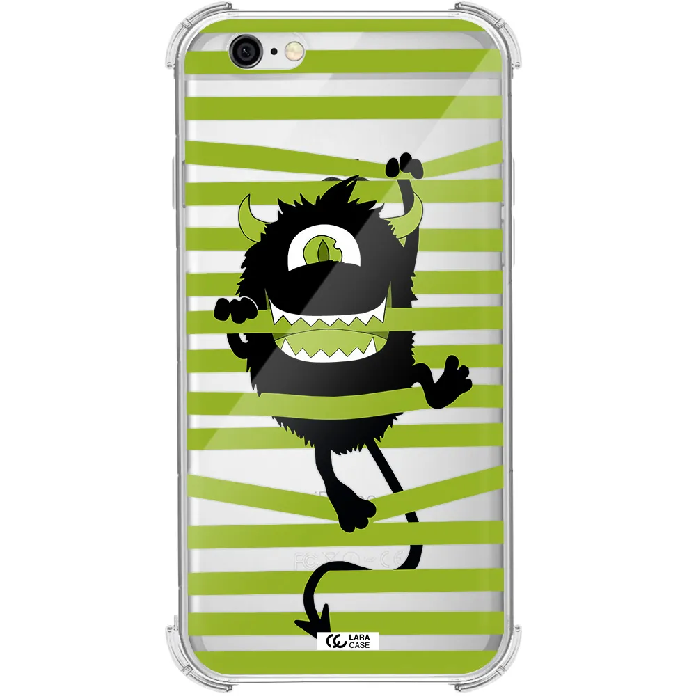 a black monster with horns and green stripes Apple iPhone 6 Clear PC Case