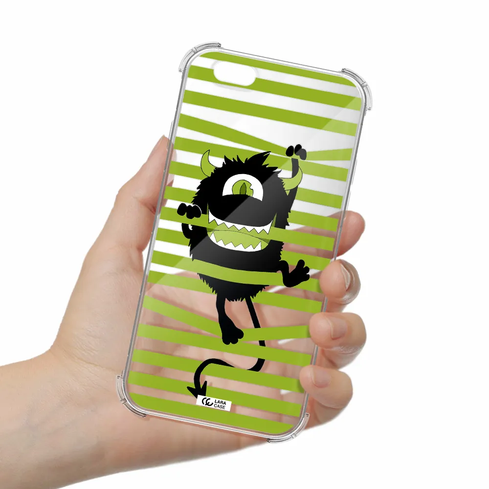 a black monster with horns and green stripes Apple iPhone 6 Clear PC Case