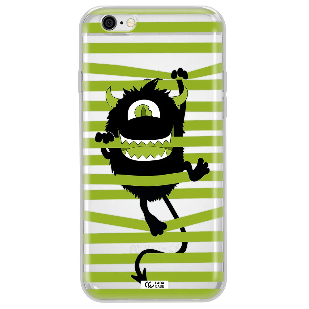 a black monster with horns and green stripes Apple iPhone 6 Clear TPU Case
