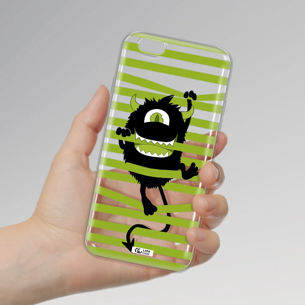 a black monster with horns and green stripes Apple iPhone 6 Clear TPU Case