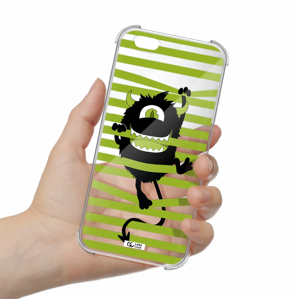 a black monster with horns and green stripes Apple iPhone 6 plus Clear PC Case