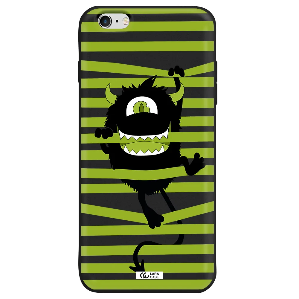 a black monster with horns and green stripes Apple iPhone 6 plus Silicone black Case
