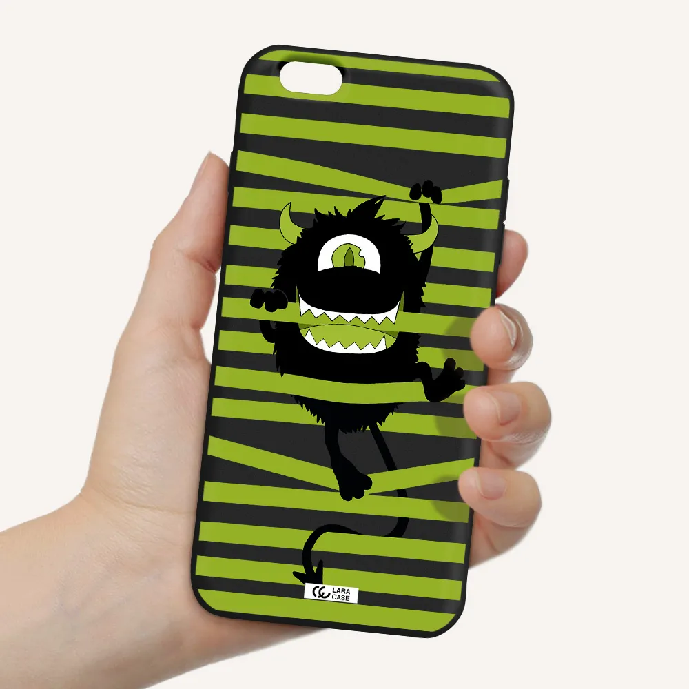 a black monster with horns and green stripes Apple iPhone 6 plus Silicone black Case