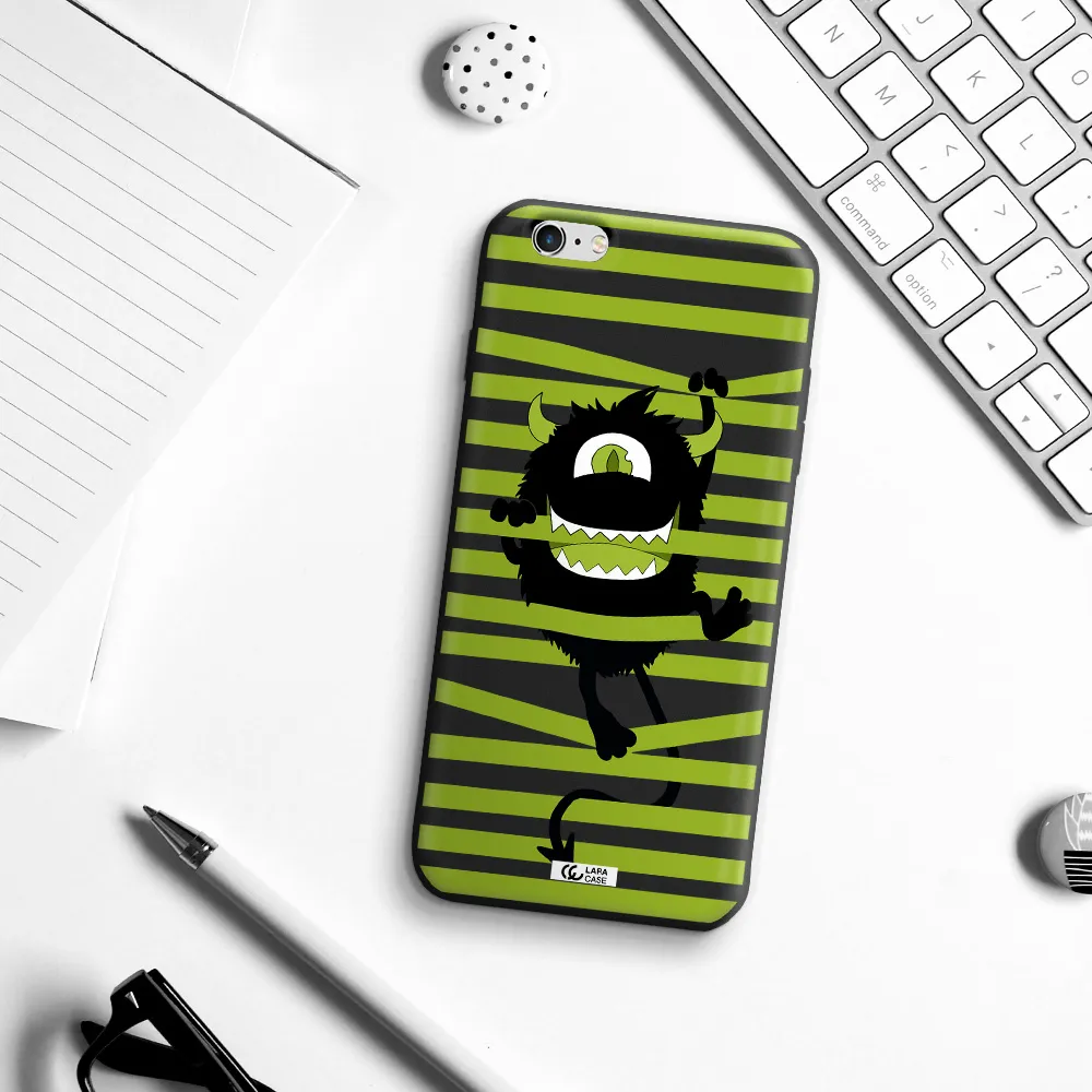 a black monster with horns and green stripes Apple iPhone 6 plus Silicone black Case