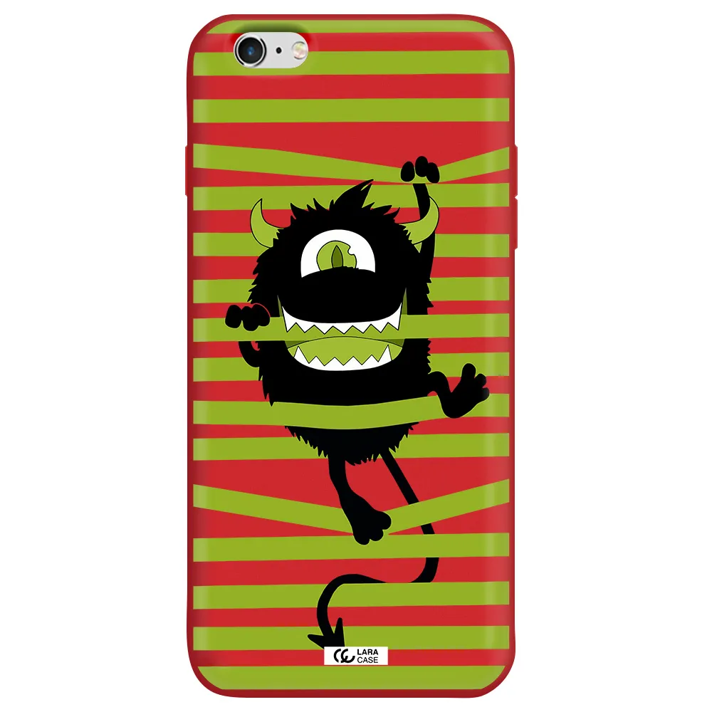 a black monster with horns and green stripes Apple iPhone 6 plus Silicone Imperial Red Case