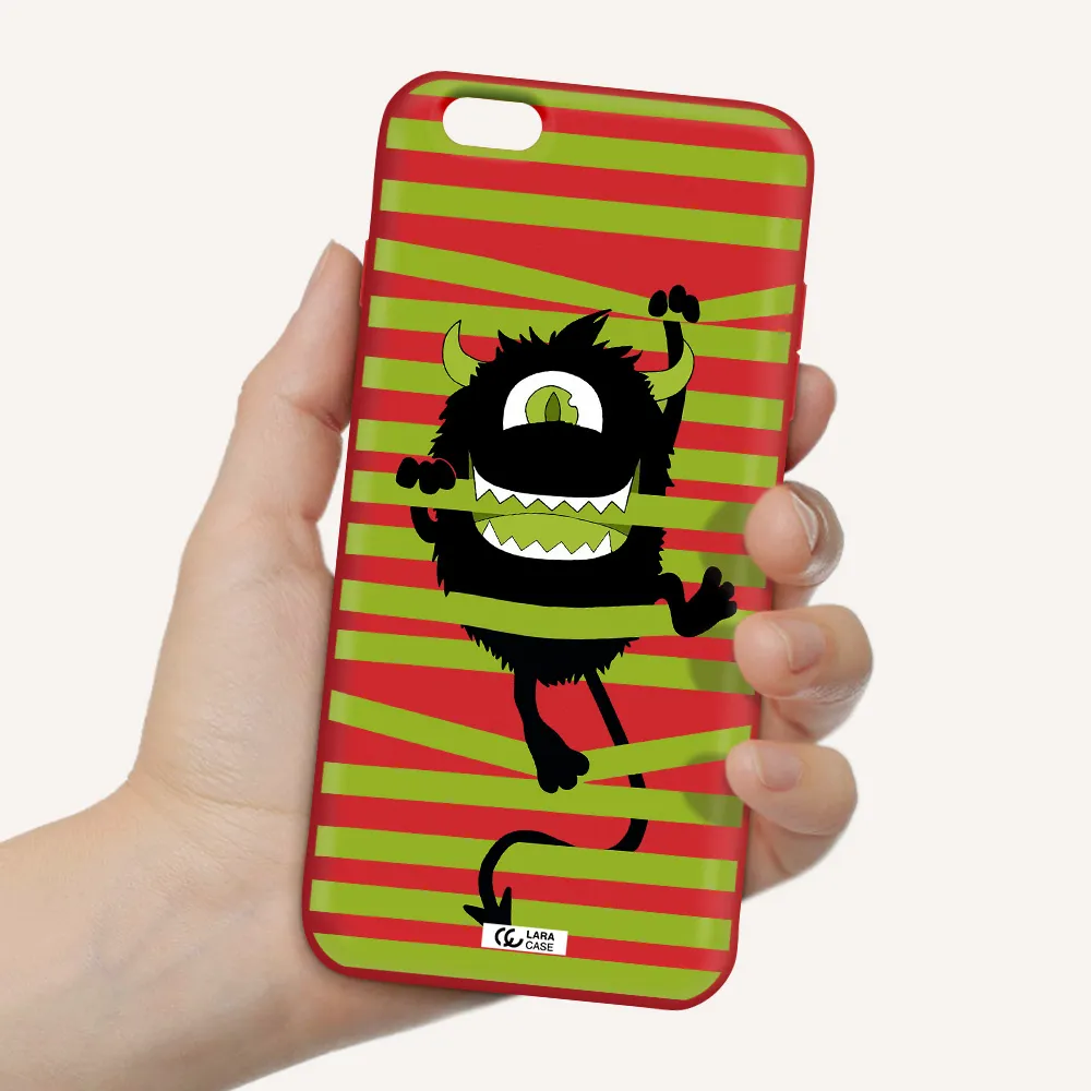 a black monster with horns and green stripes Apple iPhone 6 plus Silicone Imperial Red Case