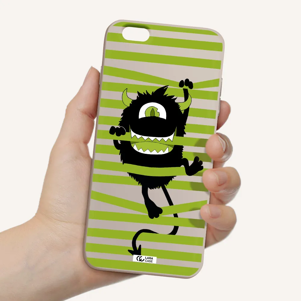 a black monster with horns and green stripes Apple iPhone 6 plus Silicone Stone Case