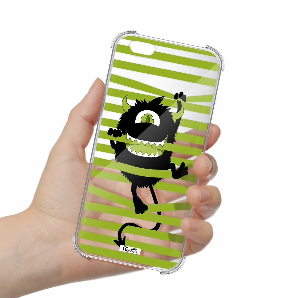 a black monster with horns and green stripes Apple iPhone 6 s plus Clear PC Case