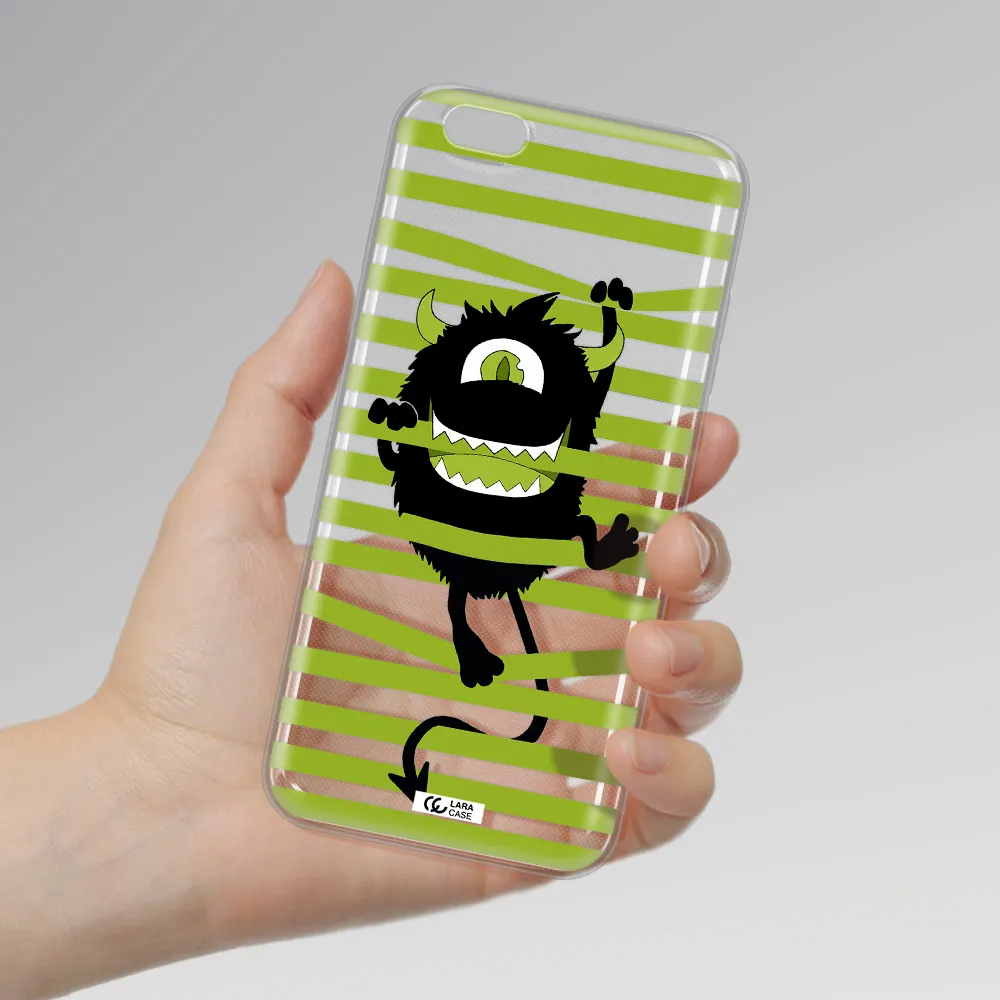 a black monster with horns and green stripes Apple iPhone 6 s plus Clear TPU Case