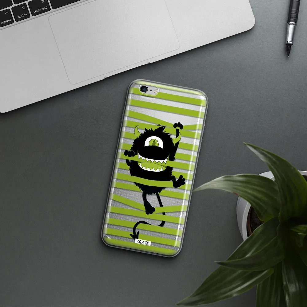 a black monster with horns and green stripes Apple iPhone 6 s plus Clear TPU Case