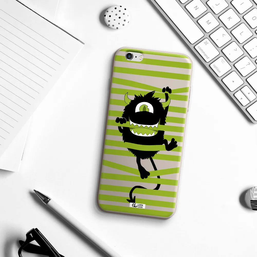 a black monster with horns and green stripes Apple iPhone 6 s plus Silicone Stone Case