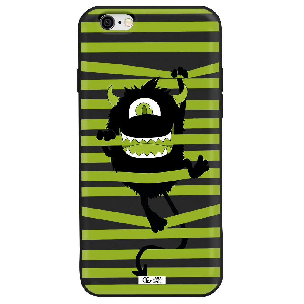 a black monster with horns and green stripes Apple iPhone 6 Silicone black Case