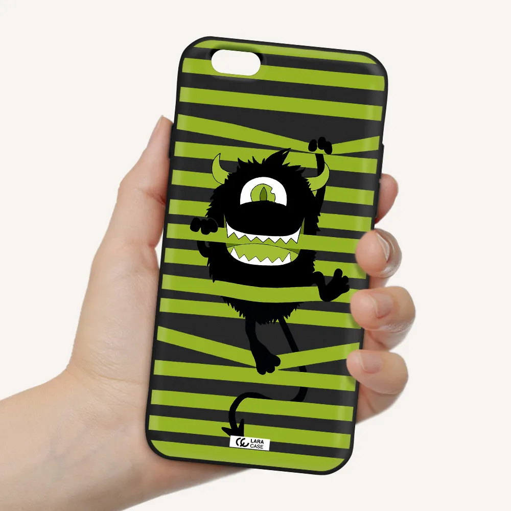 a black monster with horns and green stripes Apple iPhone 6 Silicone black Case