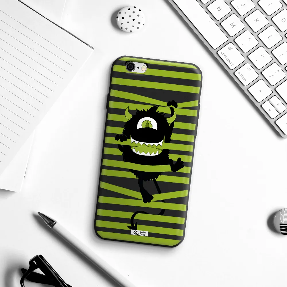 a black monster with horns and green stripes Apple iPhone 6 Silicone black Case