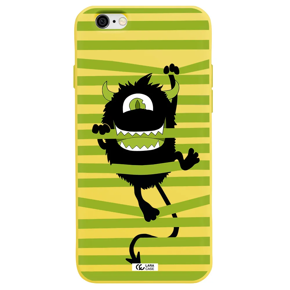 a black monster with horns and green stripes Apple iPhone 6 Silicone canary yellow Case