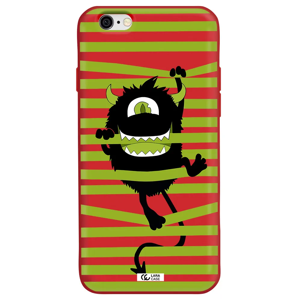 a black monster with horns and green stripes Apple iPhone 6 Silicone Imperial Red Case
