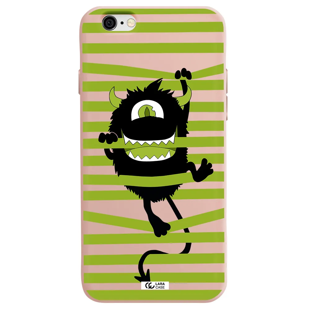 a black monster with horns and green stripes Apple iPhone 6 Silicone pastel pink Case