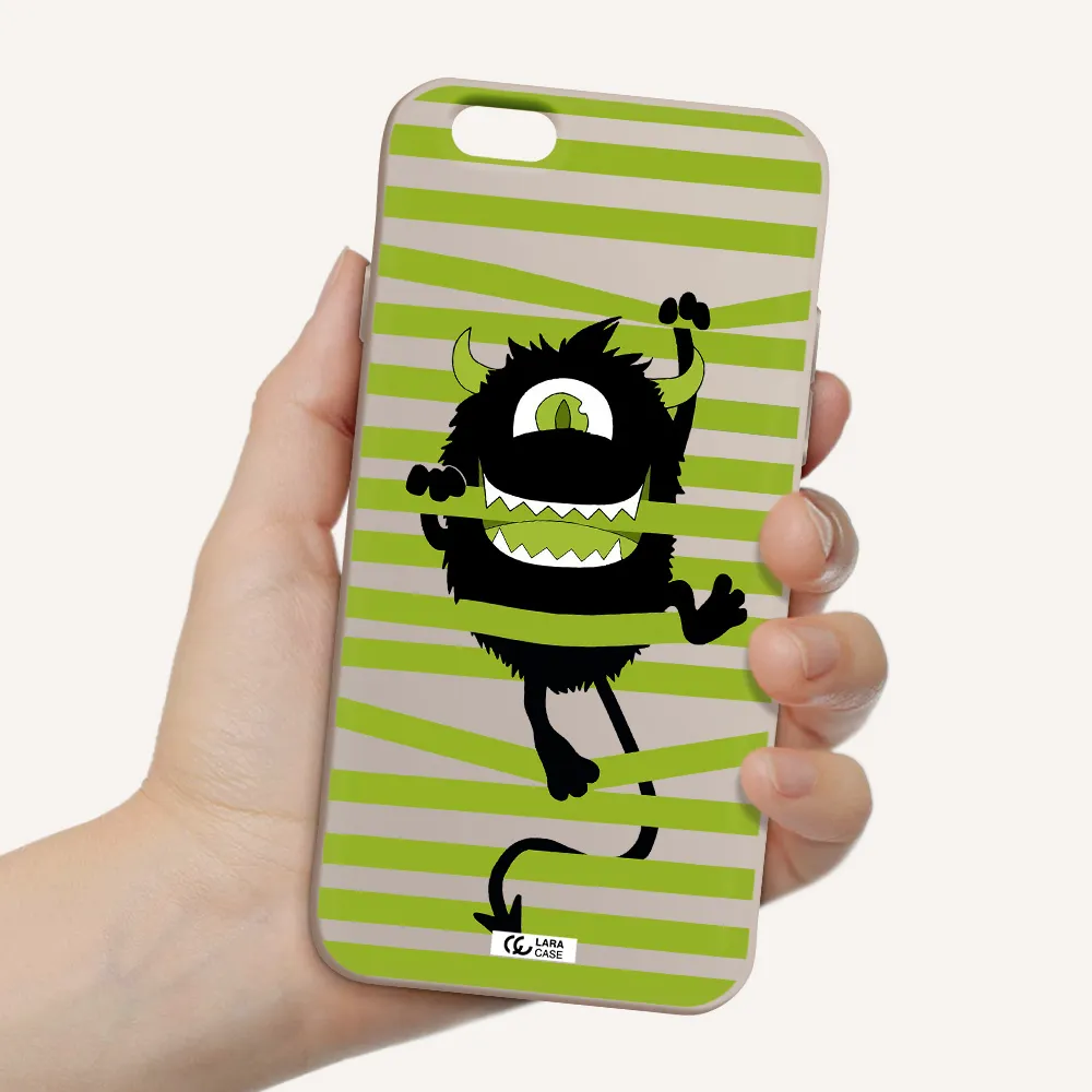 a black monster with horns and green stripes Apple iPhone 6 Silicone Stone Case